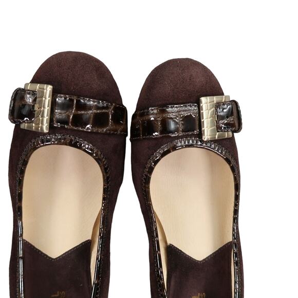 Michael Kors Shoes Women 8.5 Wedge Pump Leather Fashion Ballet Flat Brown Buckle - Picture 9 of 14